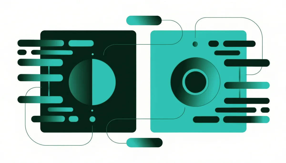 Abstract illustration of two overlapping software panels representing a testing and personalization suite comparison