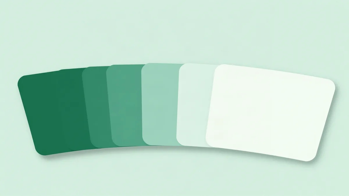 Flat illustration of identical cards fanned out in an arc, each one paler than the last, with a fresh vivid card waiting at the side, on a mint green background