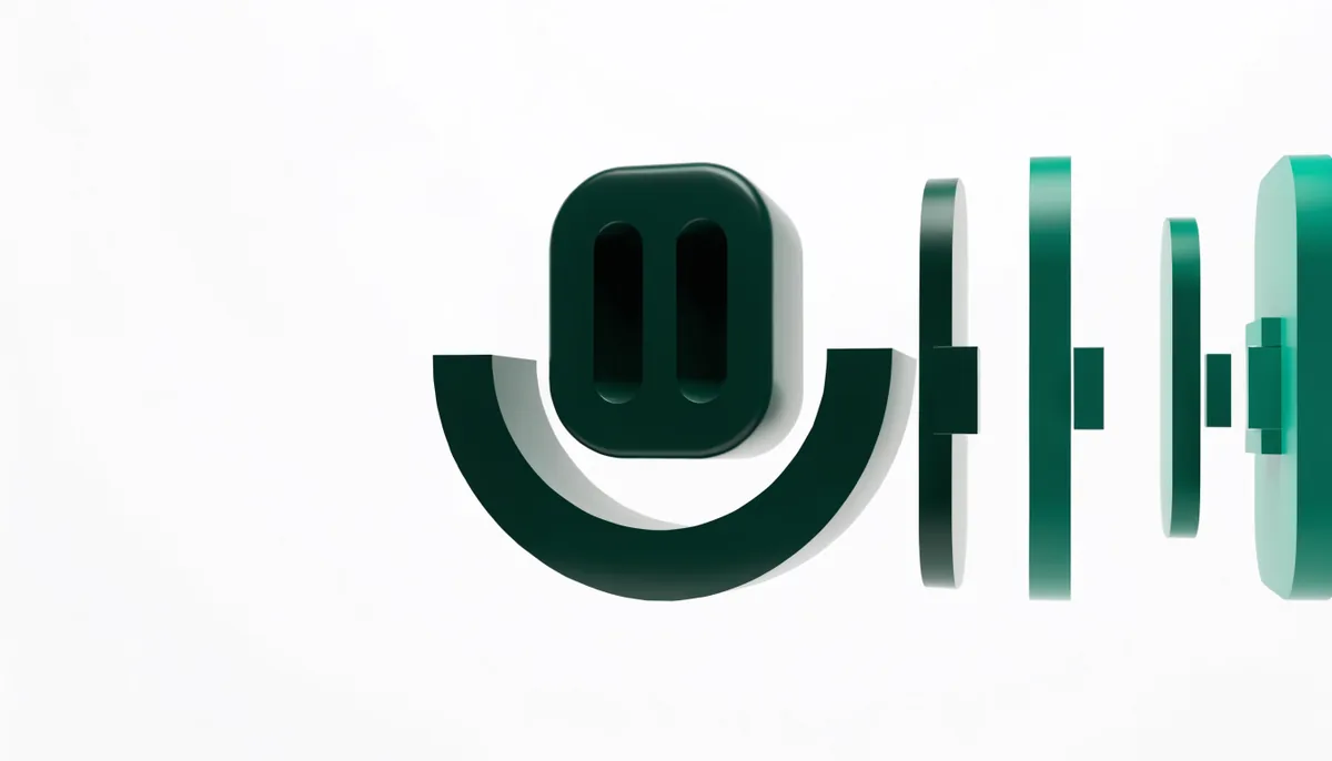 Ilustração abstrata de uma âncora geométrica ao lado de etiquetas de preço em degradê, em verde-escuro e teal, sem texto