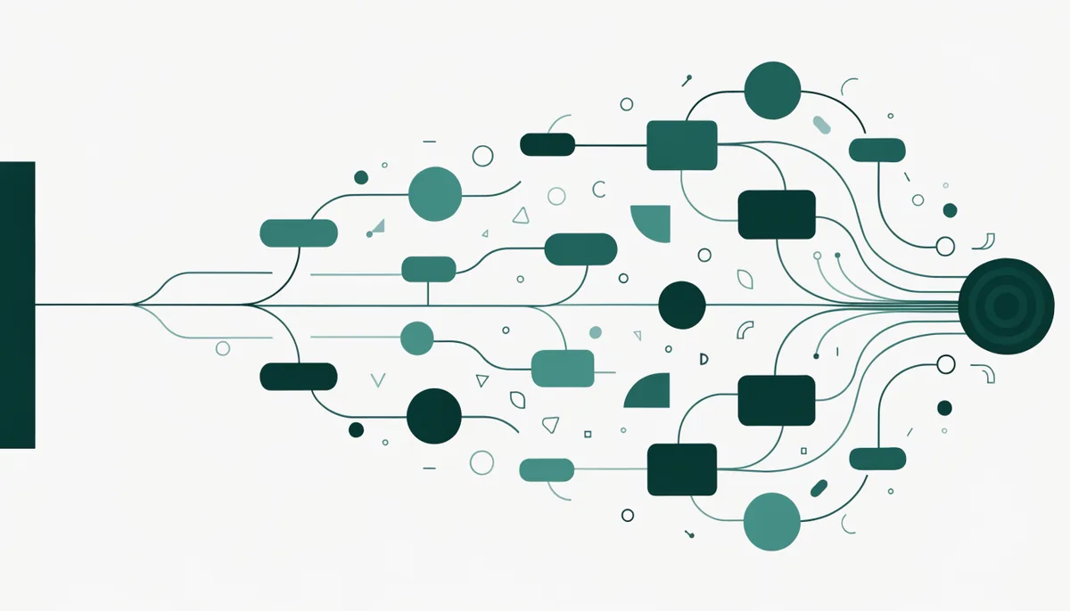 Ilustração de um fluxo de dados de contexto do usuário sendo processado por um modelo de política que escolhe uma ação personalizada, em verde escuro e teal