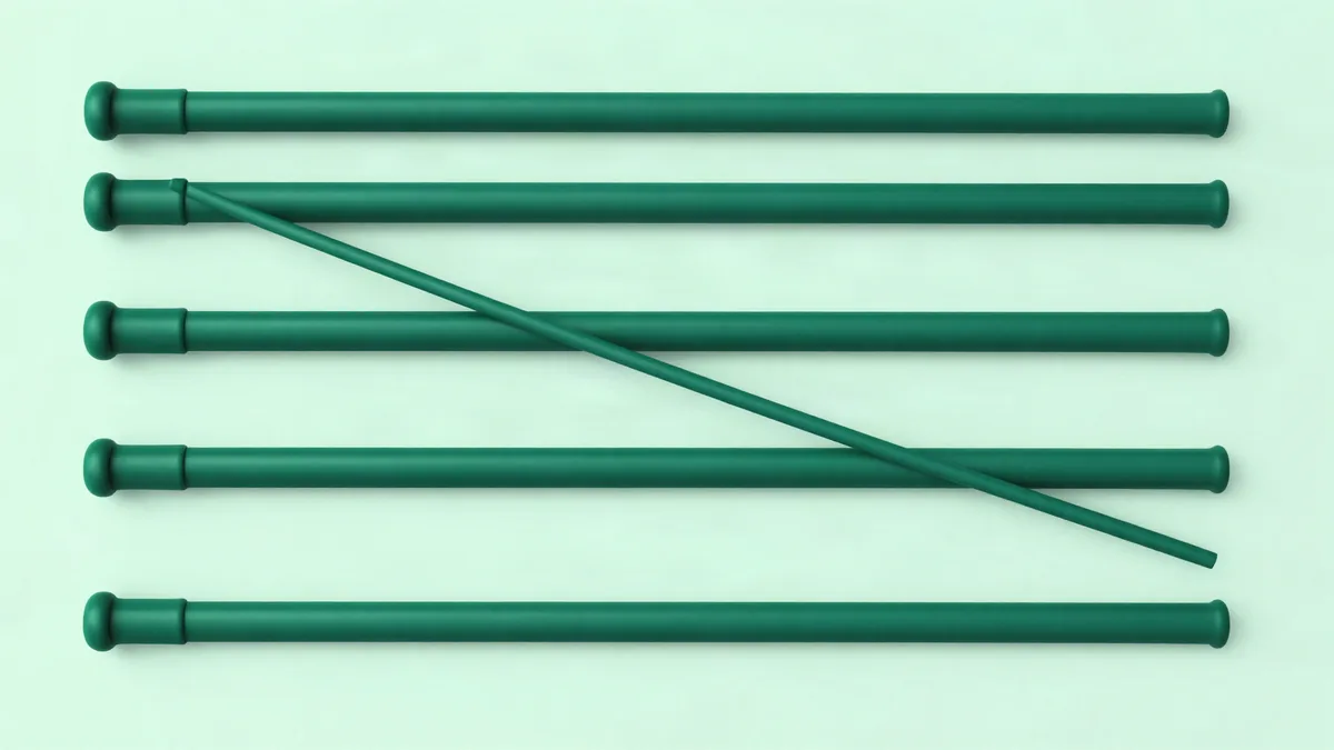 Flat illustration of several horizontal rods of different lengths starting at staggered points, with one diagonal rod crossing all of them