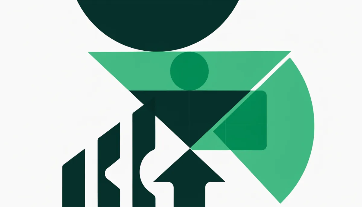 Abstract editorial illustration of layered funnel shapes and rising bars representing conversion rate optimization in dark teal and green