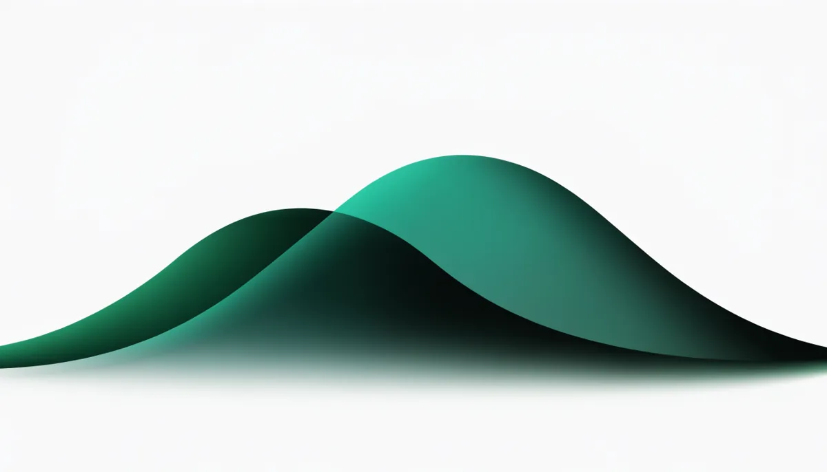 Abstract illustration of two overlapping translucent probability distribution curves in dark green and teal, representing the frequentist and the Bayesian reading of the same interval