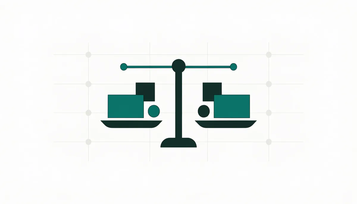 Abstract illustration of a balanced scale with simple tool-window shapes on each side