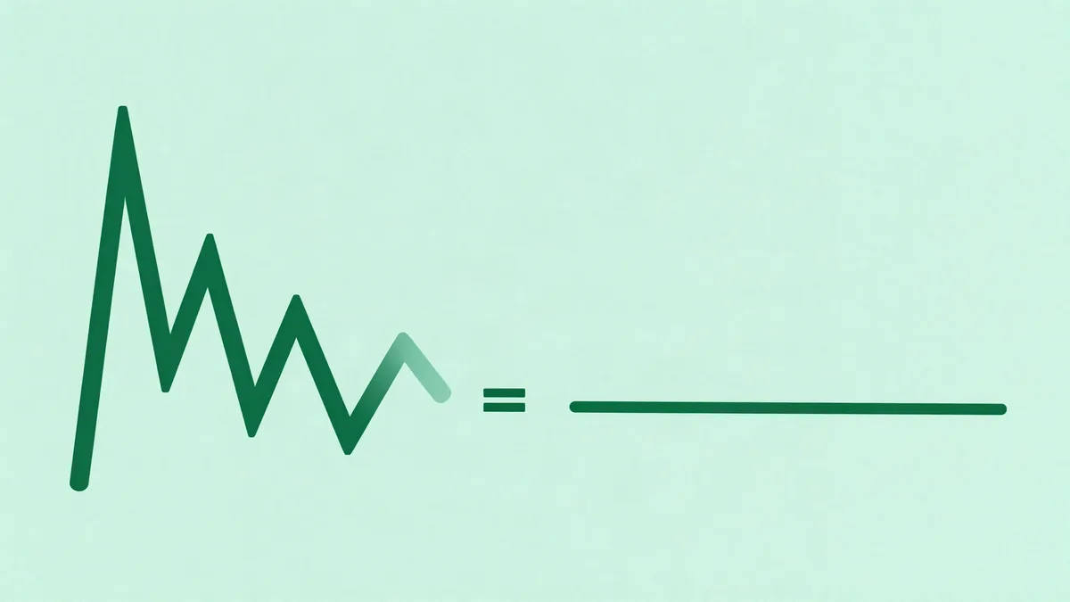 Flat illustration of a tall jagged line with a smooth curve subtracted from it and, on the right, a nearly straight line as the result