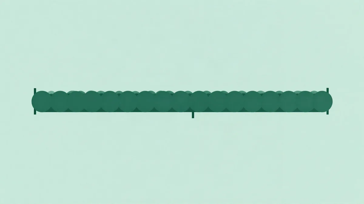 Flat illustration of a long horizontal bar of small green circles with vertical markers at both ends, like the limits of a range