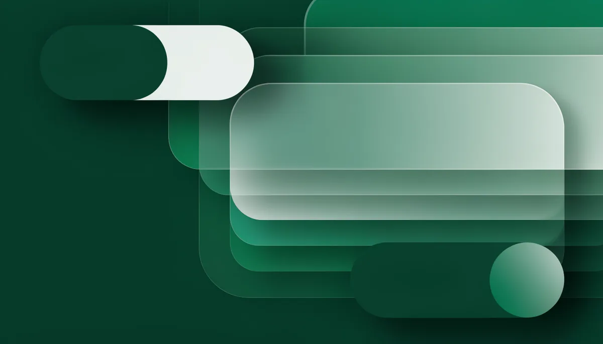 Abstract illustration of overlapping geometric switches and panels in dark green and teal, representing gradual activation and controlled feature release