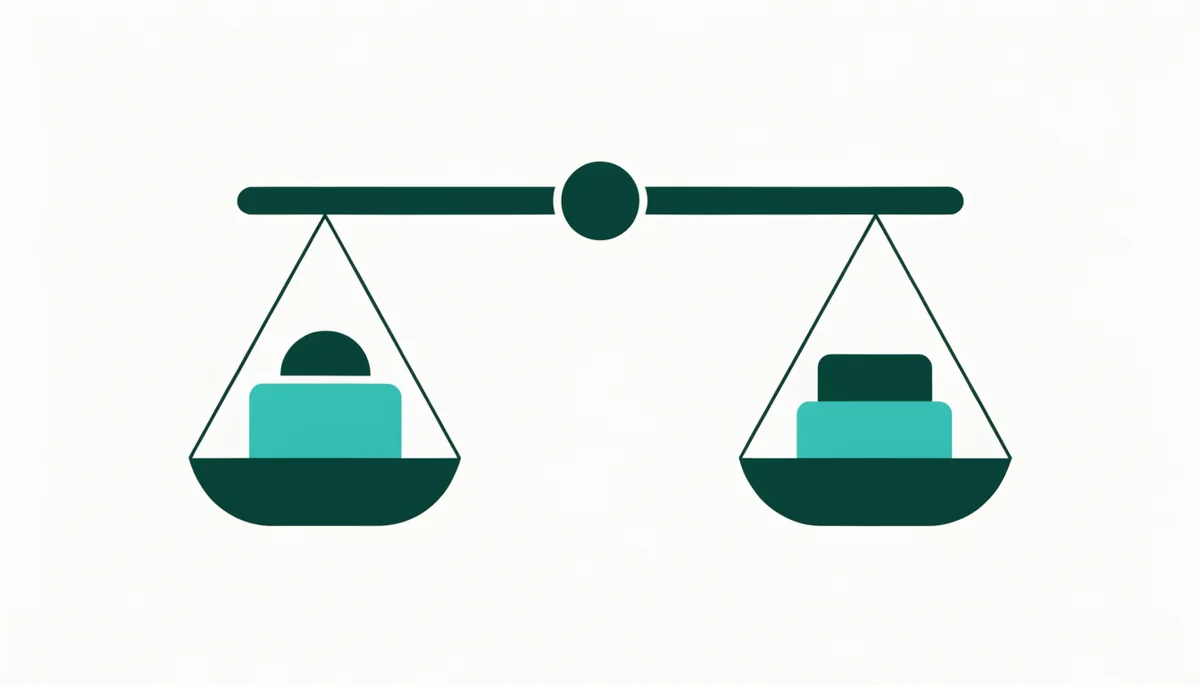 Ilustração abstrata de uma balança equilibrada com formas simples de janela de ferramenta de cada lado