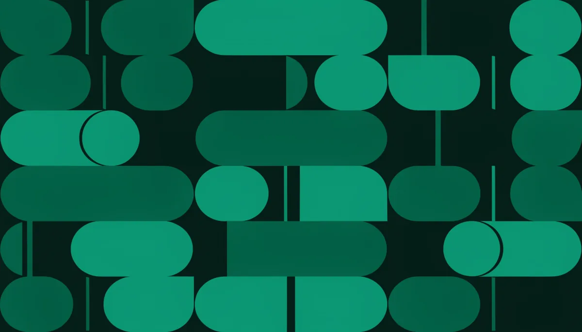 Ilustração abstrata de uma grade de painéis com interruptores geométricos, em tons de verde e teal, representando a comparação entre ferramentas de feature flag