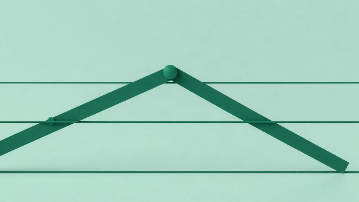 Flat illustration of a green ribbon rising and crossing three horizontal lines set at different heights, with small round markers where it meets each line