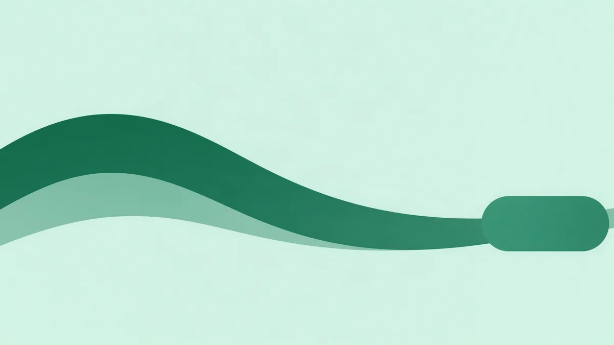 Ilustração plana de duas curvas suaves atravessando uma faixa larga, uma subindo e depois decaindo em direção à outra, com um pequeno bloco reservado destacado na extremidade direita