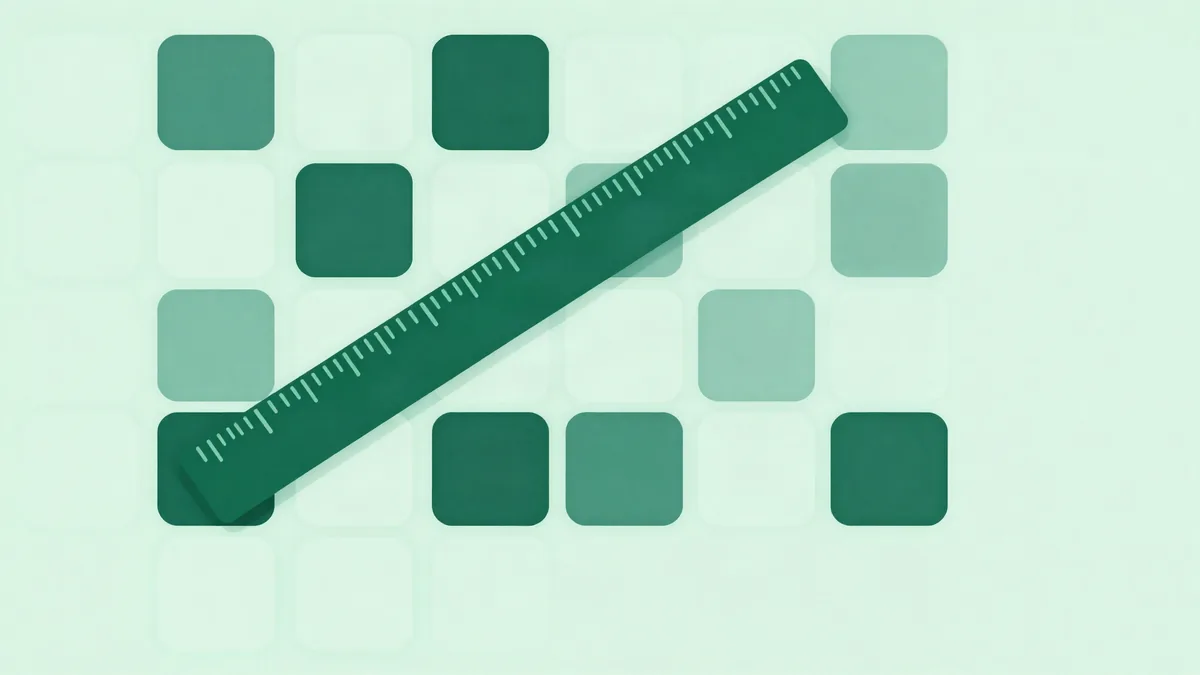 Flat illustration of a monthly calendar grid with only a few cells filled and a measuring ruler laid across it