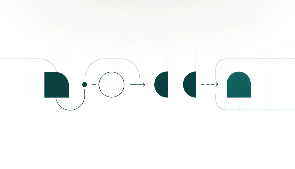 Abstract illustration of a connected step by step process flow representing the stages of running an A/B test