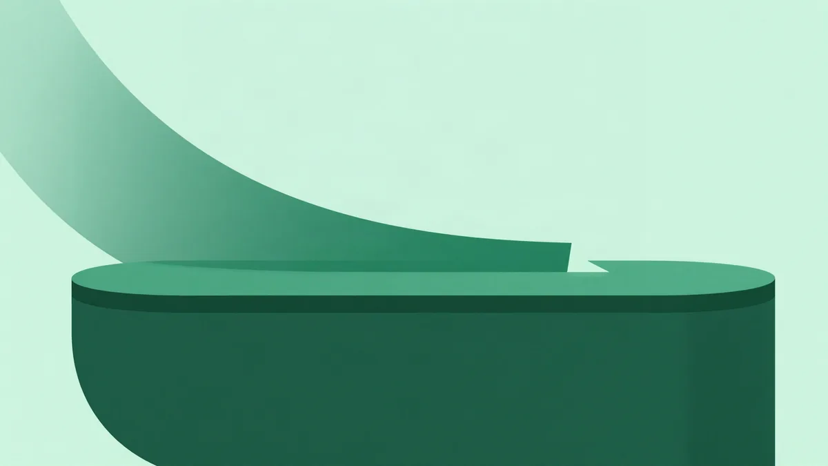 Flat illustration of a wide rounded mass in deep forest green with a narrow slice separated at the right edge, and a curve above it rising then settling to a lower level