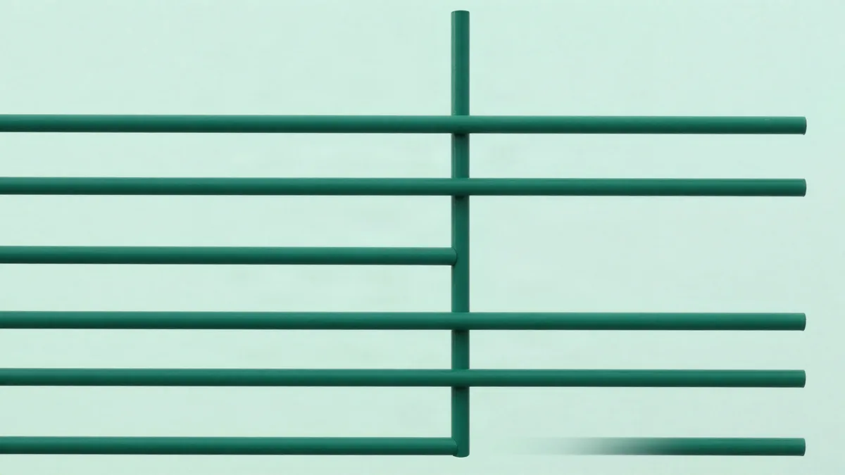 Ilustración plana de seis barras horizontales de largos distintos que empiezan en puntos escalonados a la izquierda, todas cortadas por una única línea vertical cerca del borde derecho
