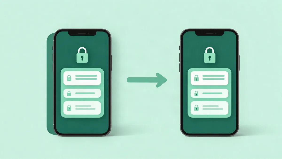 Flat illustration of two smartphones side by side, each showing a locked subscription card with stacked plan rows, an arrow between them suggesting a comparison