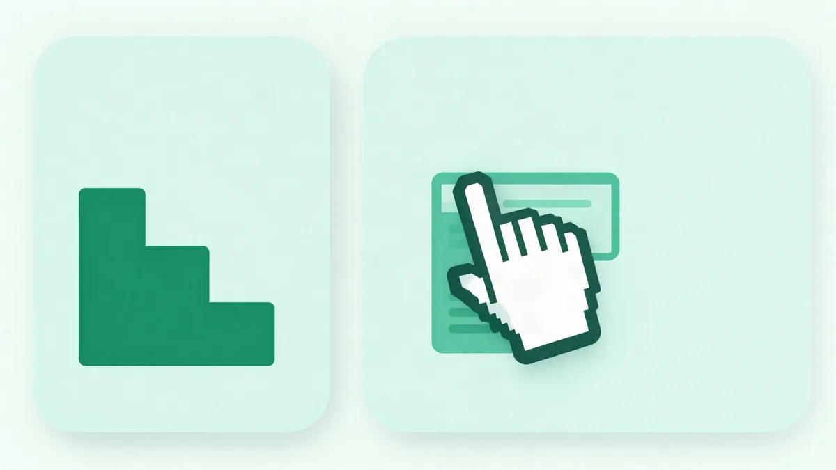 Ilustração plana de dois painéis lado a lado, um com um funil de etapas em degraus e outro com um cursor editando um bloco de página