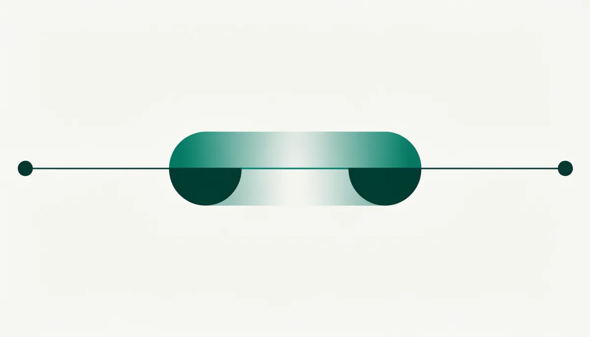 Abstract illustration in dark green and teal of a number line with a shaded equivalence band centered on zero, representing the region of practical equivalence