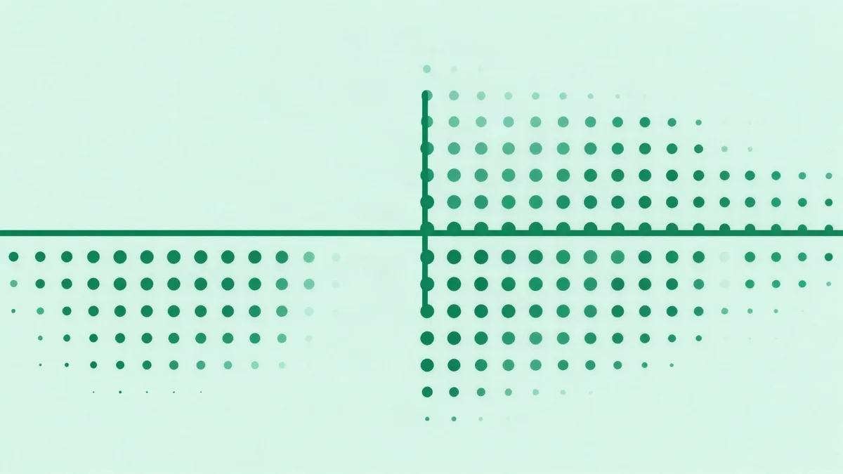 Ilustração plana de uma nuvem de pontos cortada por uma linha vertical, com o nível dos pontos saltando visivelmente de um lado para o outro do corte
