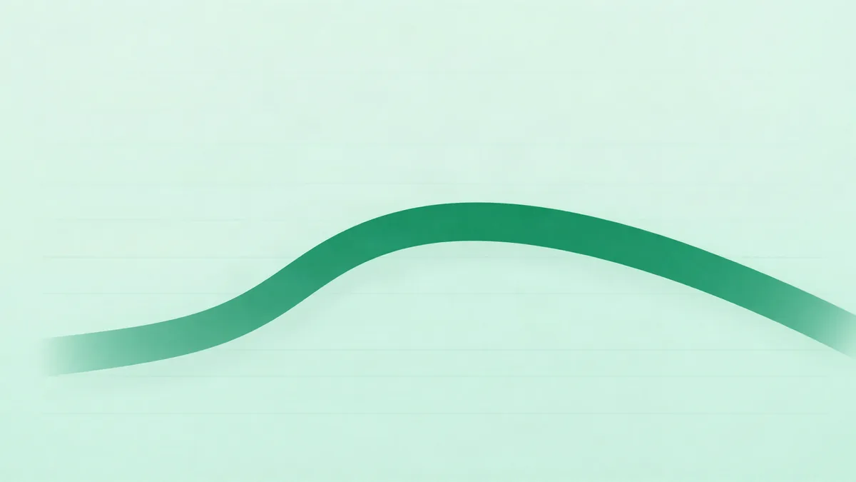 Flat illustration of several thin lines converging and merging into one bold line, which then separates from a second line and opens a shaded band between them