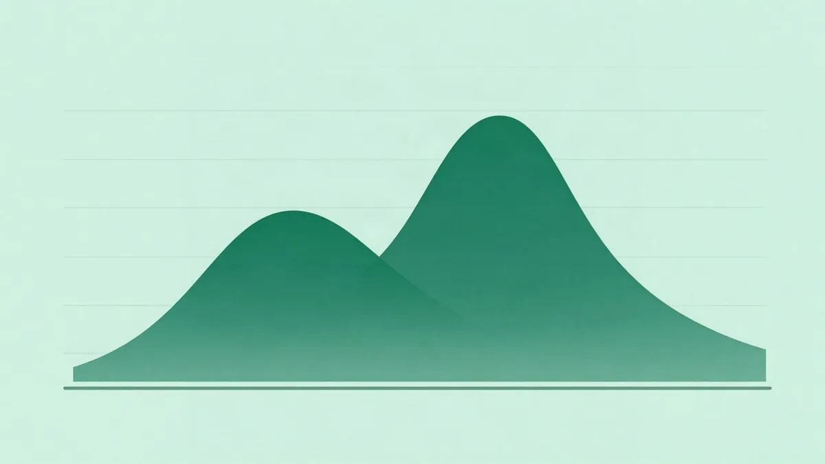 Ilustração plana de duas curvas de distribuição sobrepostas sobre uma linha de base, a da direita deslocada e mais alta