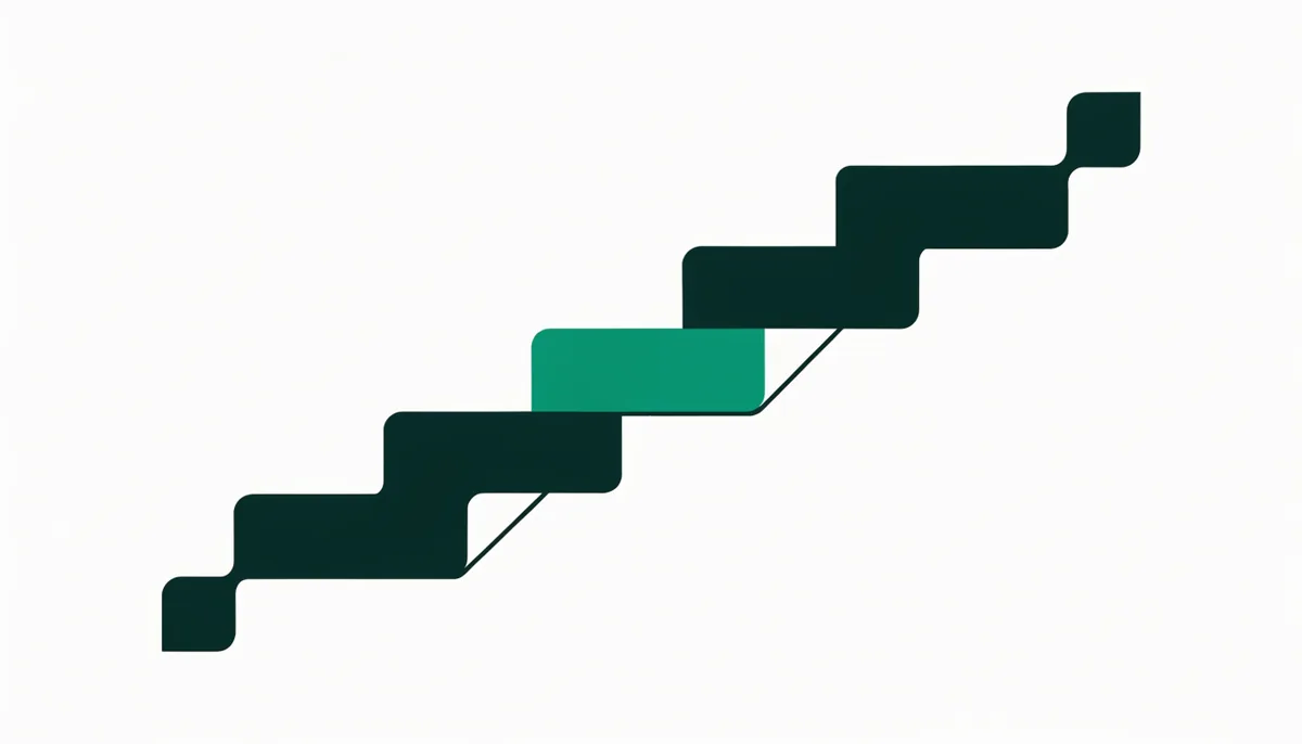 Ilustração abstrata em verde escuro e teal de um funil de onboarding com um degrau destacado representando o momento de ativação, sem texto