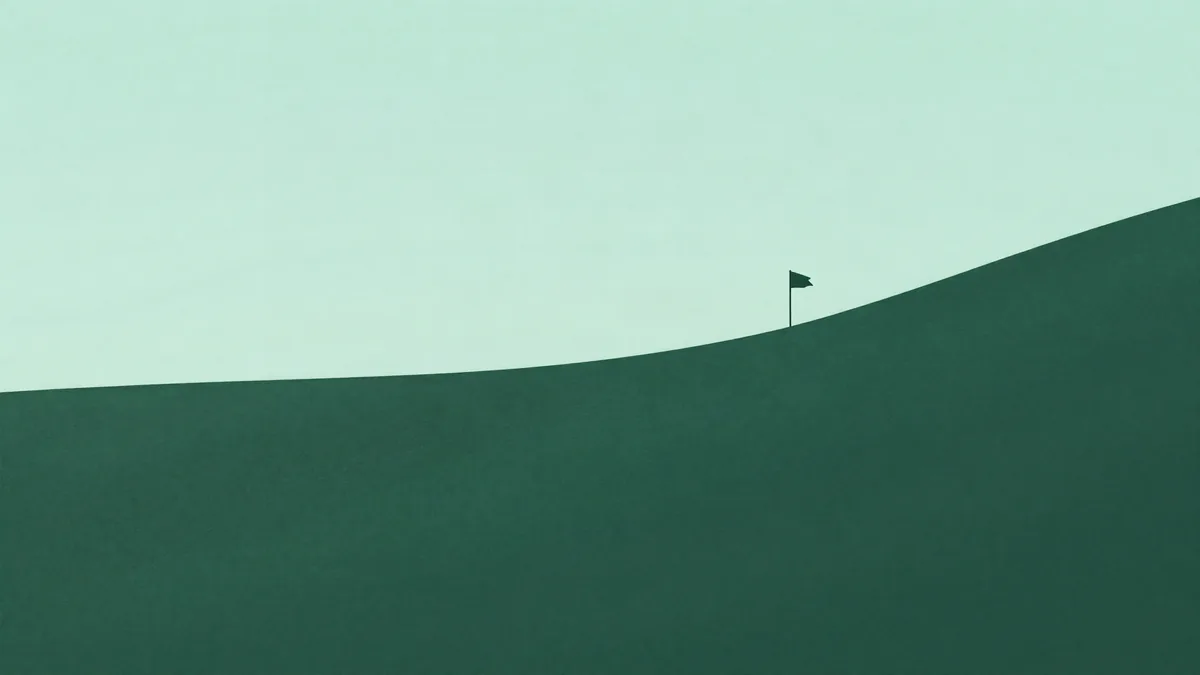 Flat illustration of a slope that climbs steeply and then turns into a long flat plateau, with a flag where the climb ends